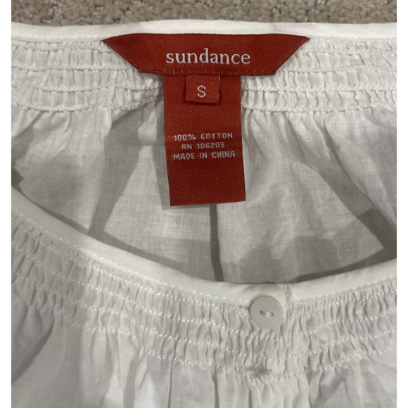 Sundance Sz S Embroidered Blouse Long Sleeve White Peasant Button Travel Aqua - Picture 3 of 9